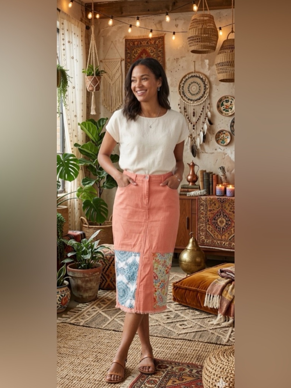 Monique's Boutique One of a Kind Designs Upcycled Midi Skirt